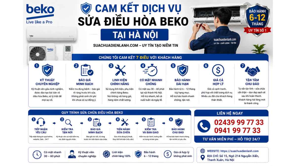 Cam kết dịch vụ sửa điều hòa Beko tại Hà Nội