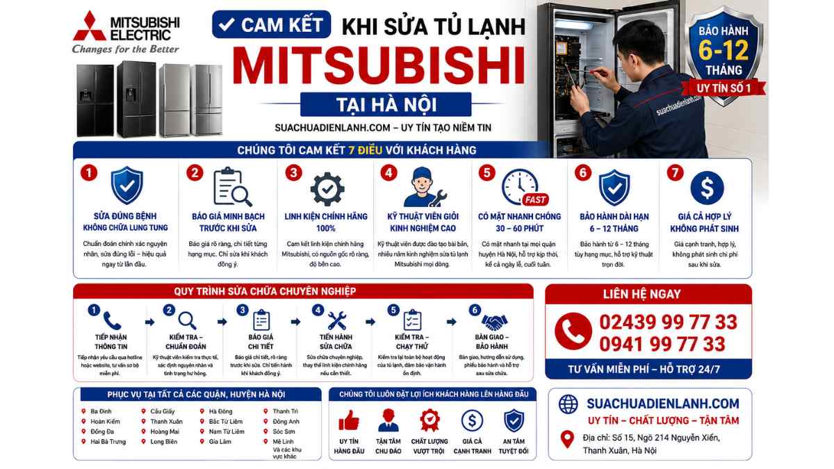 Cam kết khi sửa tủ lạnh Mitsubishi tại Hà Nội