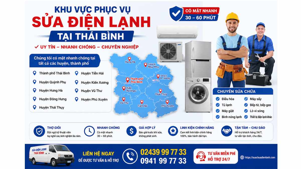 Khu Vực Phục Vụ Sửa Điện Lạnh Tại Thái Bình