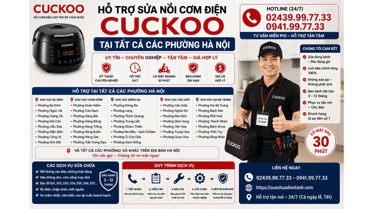 Hỗ Trợ Sửa Nồi Cơm Điện Cuckoo Tại Tất Cả Các Phường Hà Nội https://suachuadienlanh.com HOTLINE: 02439.99.77.33 – 0941.99.77.33